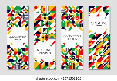 Business vertical banners with abstract modern geometric pattern, vector backgrounds. Banners layout templates creative design of modern minimal simple shapes and geometric mosaic elements pattern