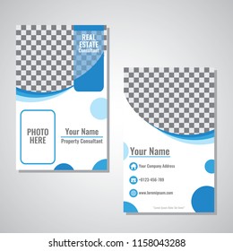 Business vertical identity card template vector design with blue wave colour illustration