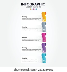 Business Vertical Infographic design template with icons and 5 five options or steps.