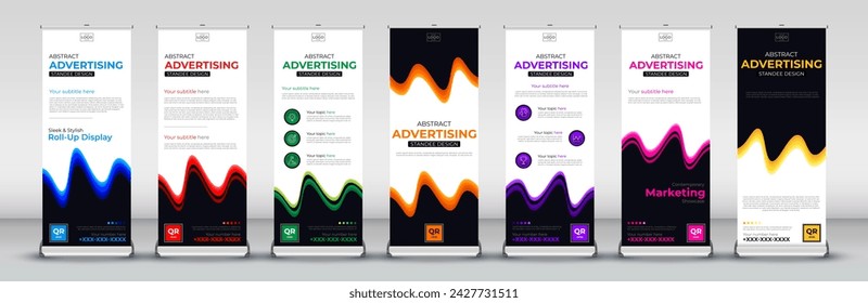 Business vertical roll up banner design for Streets, events, presentations, meetings, annual events, exhibitions in blue, red, green, orange, purple, pink and yellow 