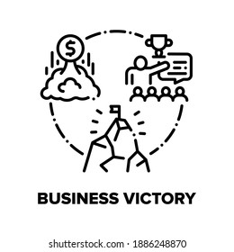 Business Victory Vector Icon Concept. Success Business Goal Achievement And Winning, Strategy And Direction, Career Competition And Leadership. Salary Increase And Award Black Illustration