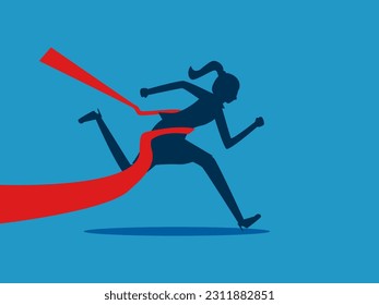 Business victory. woman running to the finish line