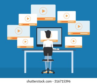 business video marketing content on line concept.business man on monitor concept
