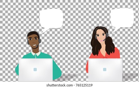 Business video negotiations. Business co working process. People make conversation and work together. Open space office. Vector stock illustration