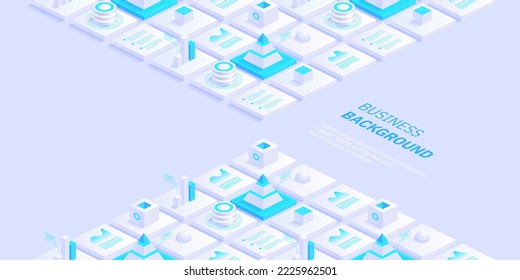 Business virtual concept. Digital technology world. Internet connection, abstract sense of science and technology graphic design background. Isometric vector illustration