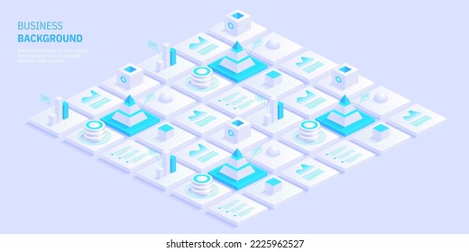 Concepto virtual de negocio. El mundo de la tecnología digital. Conexión a Internet, sentido abstracto de la ciencia y el diseño gráfico tecnológico. Isometric vector ilustración