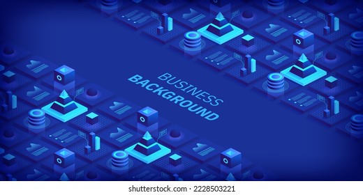Business virtual concept. Digital technology world. Internet connection, abstract sense of science and technology graphic design background. Isometric vector illustration