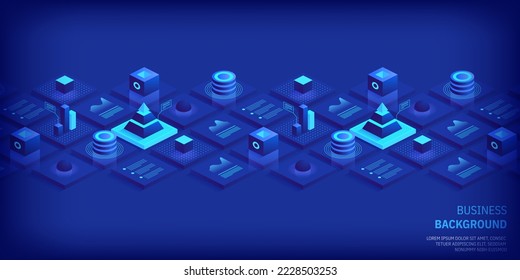 Business virtual concept. Digital technology world. Internet connection, abstract sense of science and technology graphic design background. Isometric vector illustration
