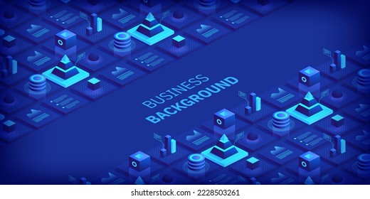 Business virtual concept. Digital technology world. Internet connection, abstract sense of science and technology graphic design background. Isometric vector illustration