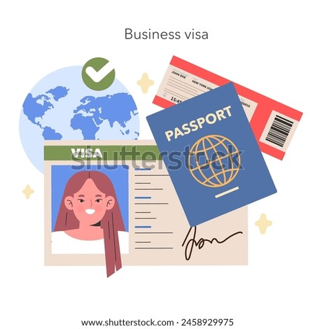 Business Visa concept Essential documents for international trade and negotiations, a visual for global connectivity and corporate mobility Vector illustration
