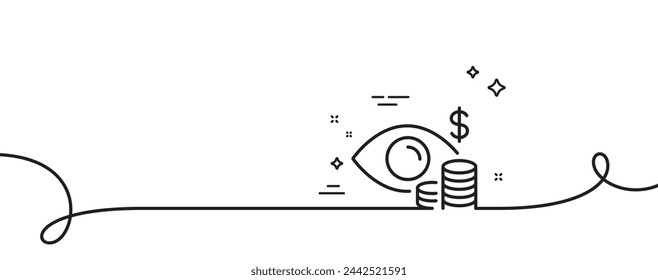 Business vision accounting line icon. Continuous one line with curl. Financial eye sign. Money investment symbol. Business vision single outline ribbon. Loop curve pattern. Vector