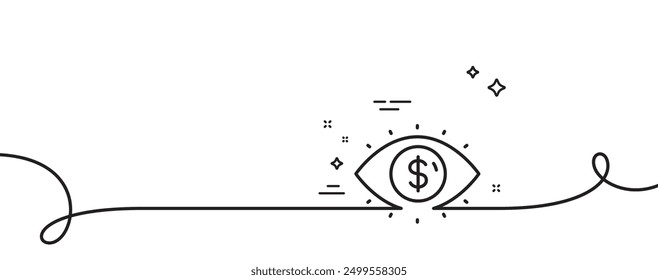 Business vision accounting line icon. Continuous one line with curl. Financial eye sign. Money investment symbol. Business vision single outline ribbon. Loop curve pattern. Vector