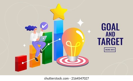 Business Vision, big target with businessman. move up motivation, target achievement, successful contract team work. Vector illustration. Financial planning, Idea, Strategy, Management. vector