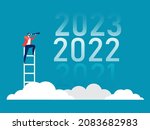 Business vision with binoculars for opportunities in spyglass on 4Q  of 2020,2021,2022,2023  the target futher