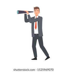 Business Vision With Businessman With Telescope character Illustration Vector
