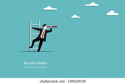 Business vision concept, Businessman climb up the stairs out of paper cutout, Symbol of business vision, Career, Success, Eps10 vector illustration