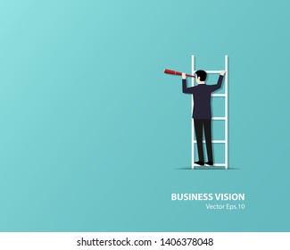 Business vision concept, Businessman climbing up staircase use binocular looking for success, Startup, Business leader,Leadership, Vector illustration flat