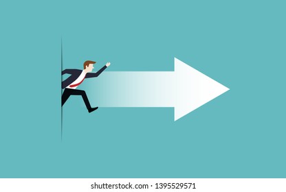 Business vision concept, Businessman jumping out of paper cutout,  Arrow symbol of business leader, Career, Success, Eps10 vector illustration