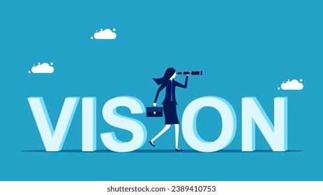 Business vision concept. Businesswoman and binoculars 