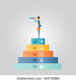business vision concept and people business man leader standing on top 