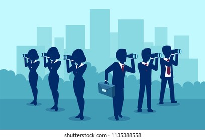 Business vision concept. Vector of a business men and women searching for success looking on opposite directions.