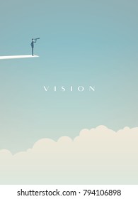 Business vision concept vector motivational poster with businessman on jumping board looking into future. Symbol of challenge, opportunity, goals, success, leadership. Eps10 vector illustration. - Shutterstock ID 794106898