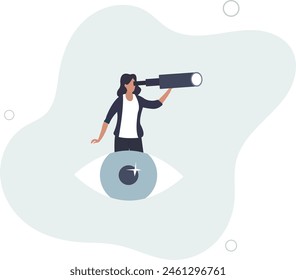 Business vision, eye looking for opportunity or discover success idea, leadership visionary look forward for future,flat vector illustration.