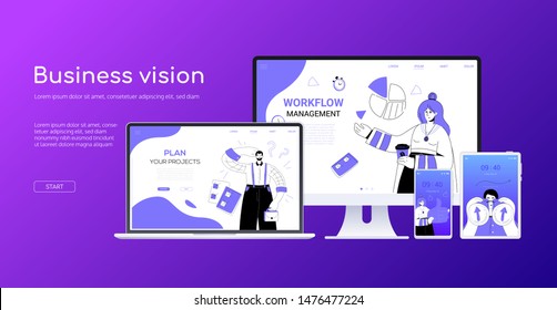 Business vision - flat design style colorful web banner