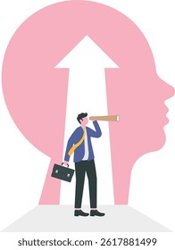 Business vision with looking for opportunities in spyglass standing growth mindset concept vector illustration.

