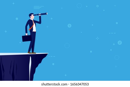 Business vision - Business man with binocular searching for success and opportunities. Strategy, visionary and strategy concept for use in presentations. Vector illustration. 