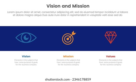 business vision mission and values analysis tool framework infographic with icon in black horizontal background 3 point stages concept for slide presentation