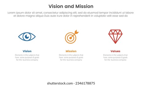 business vision mission and values analysis tool framework infographic with clean and simple information 3 point stages concept for slide presentation