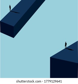 Business vision and opportunity vector concept in minimalist art style. Businessman standing on the edge of cliff looking ahead. Symbol of future, career opportunity success.