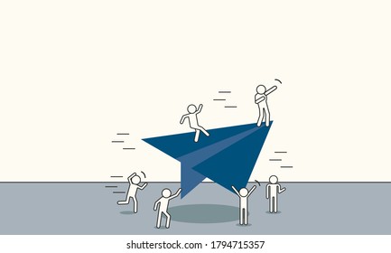 Business vision and solution vector concept illustration. Man businessman flying opportunity corporate success leadership challenge future. Career person direction background. Planning strategy way