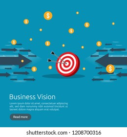 Business vision strategy concept. arrow to achievement goal target. financial success analysis. successful investment income profit. banner flat style vector illustration