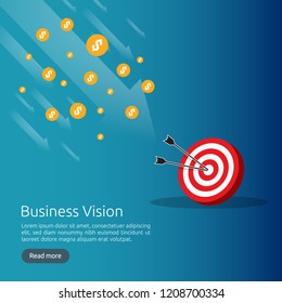 Business vision strategy concept. arrow to achievement goal target. financial success analysis. successful investment income profit. banner flat style vector illustration