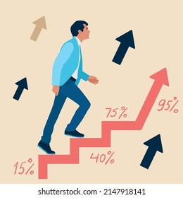 Business vision and target,  goes on red arrow up to success in career, Concept business finance, Character, Leader, Vector illustration flat.