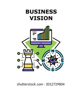 Business Vision Vector Icon Concept. Business Vision For Startup And Management Enterprise, Researching Market Sales And Rates, Choosing Company Way And Profession Color Illustration