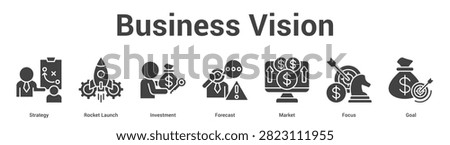 Business Vision web banner icon set vector illustration concept for business with icon of Strategy, Rocket Launch, Investment, Forecast, Mark.