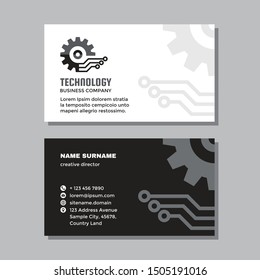 Business Visit Card Template With Logo - Concept Design. Gear SEO Computer Network Branding. Vector Illustration. 