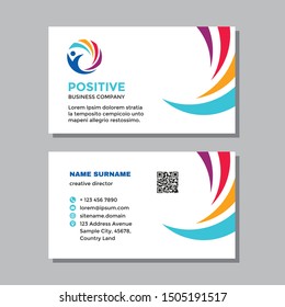 Business visit card template with logo - concept design. Positive healthcare branding. Vector illustration. 