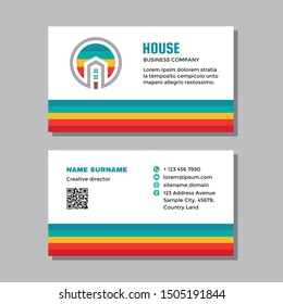 Business visit card template with logo - concept design. Real estate building house branding. Vector illustration. 