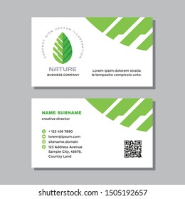 Business Visit Card Template With Logo - Concept Design. Nature Green Leaf Branding. Vector Illustration. 