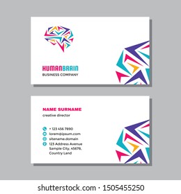 Business visit card template with logo - concept design. Human brain, creative idea branding. Vector illustration. 
