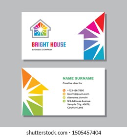 Business visit card template with logo - concept design. Real estate building brand. Vector illustration. 