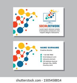 Business Visit Card Template With Logo - Concept Design. Computer Network Technology. Social Media. Vector Illustration. 