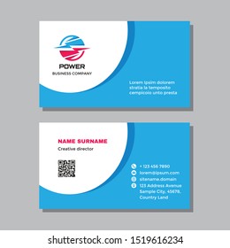 Business Visit Card Template With Logo - Concept Design. Computer Network Electronic Technology Branding. Power Electric Lightning Sign. Vector Illustration. 