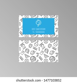 Business visit card vector design for educational organization, geography teacher/tutor, educational courses. Original card with fun pattern and simple globe logo. Standard size 50*90 mm.  
