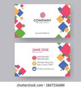 Business Or Visiting Card Design Set With Colorful Square Elements.