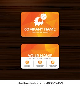 Business or visiting card template. Baseball fireball sign icon. Sport symbol. Phone, globe and pointer icons. Vector